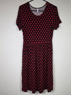DB Moon Black Red Medium Polka Dot Fit Flare Dress